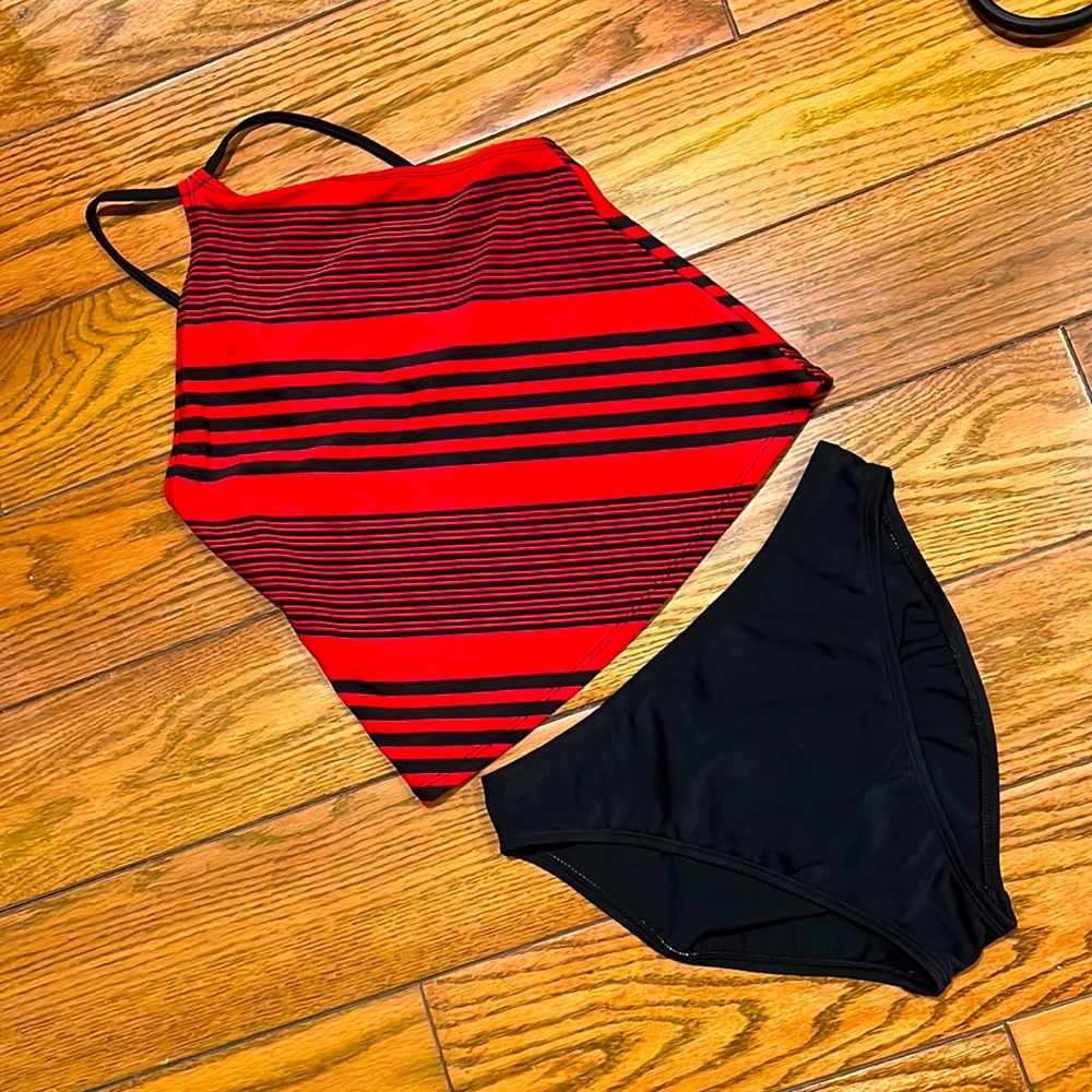 Sexy vintage Anne Klein striped halter tankini sz 8